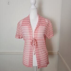 Vtg 90s Y2K Voice Top Sz Medium Juniors Sheer Pink Tie Shirt Fairy Grunge Mesh